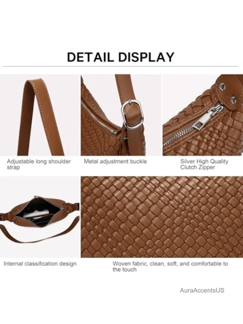 Woven Crescent Crossbody Bag Vegan Leather Shoulder Bag